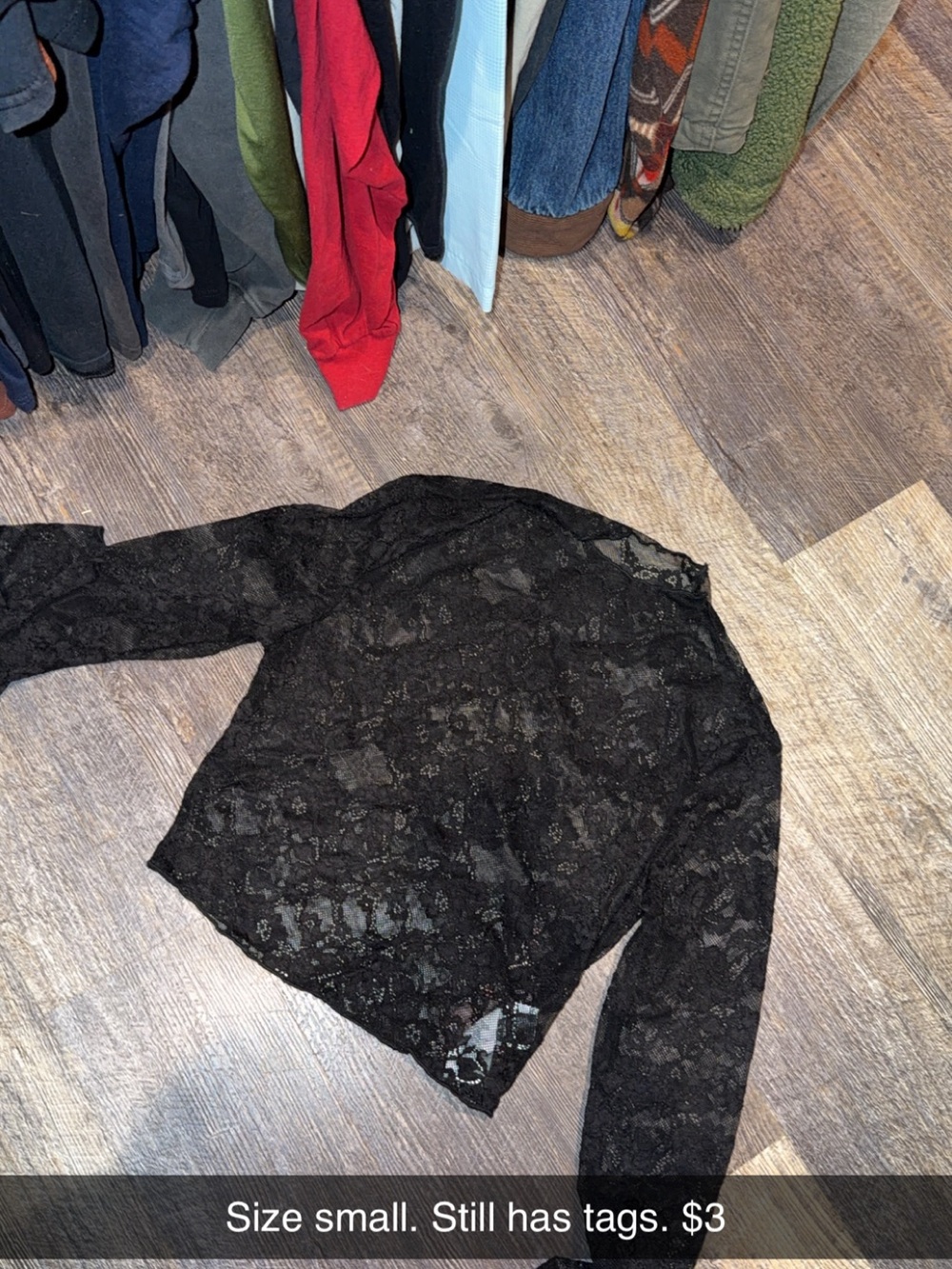 Black Lace Long-Sleeve Women's Top - Small
